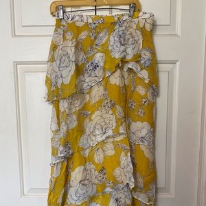 Anthropologie Long Tiered Yellow Floral Skirt
